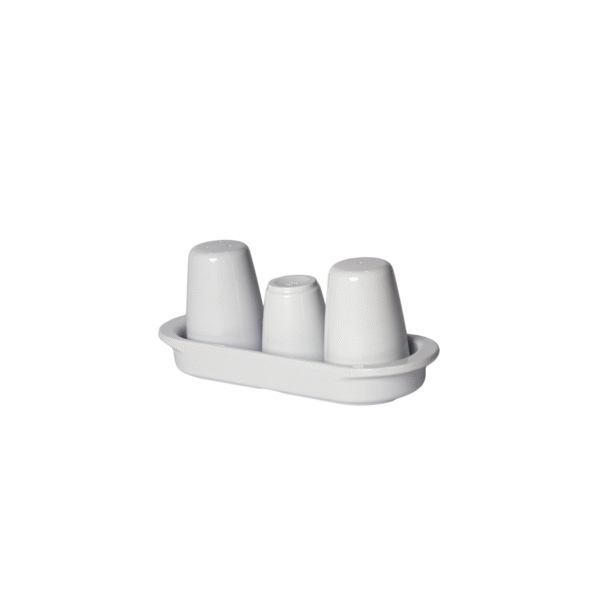 Set condiments 3 pièces avec plateau – Mélamine blanche