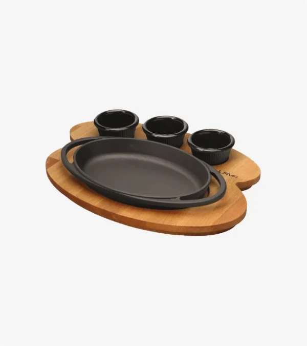 Service repas ovale avec plateau en bois – 21 × 14 cm